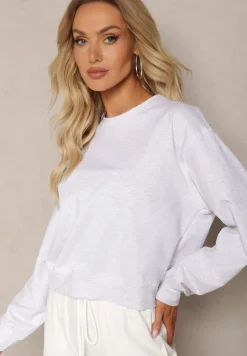 Jasnoszara Oversize Bluza z Bawełny o Krótkim Fasonie Sibolla
