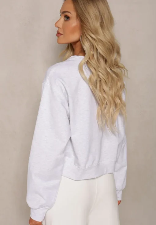 Jasnoszara Oversize Bluza z Bawełny o Krótkim Fasonie Sibolla