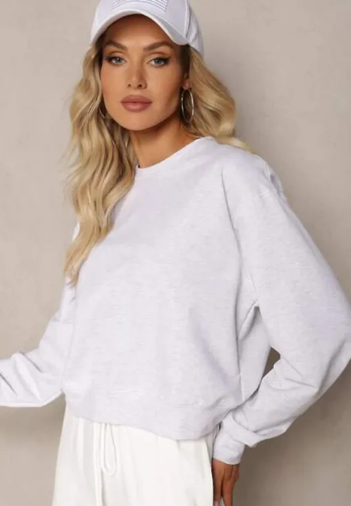 Jasnoszara Oversize Bluza z Bawełny o Krótkim Fasonie Sibolla