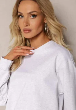Jasnoszara Oversize Bluza z Bawełny o Krótkim Fasonie Sibolla
