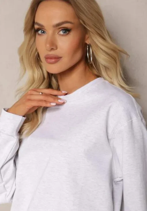 Jasnoszara Oversize Bluza z Bawełny o Krótkim Fasonie Sibolla