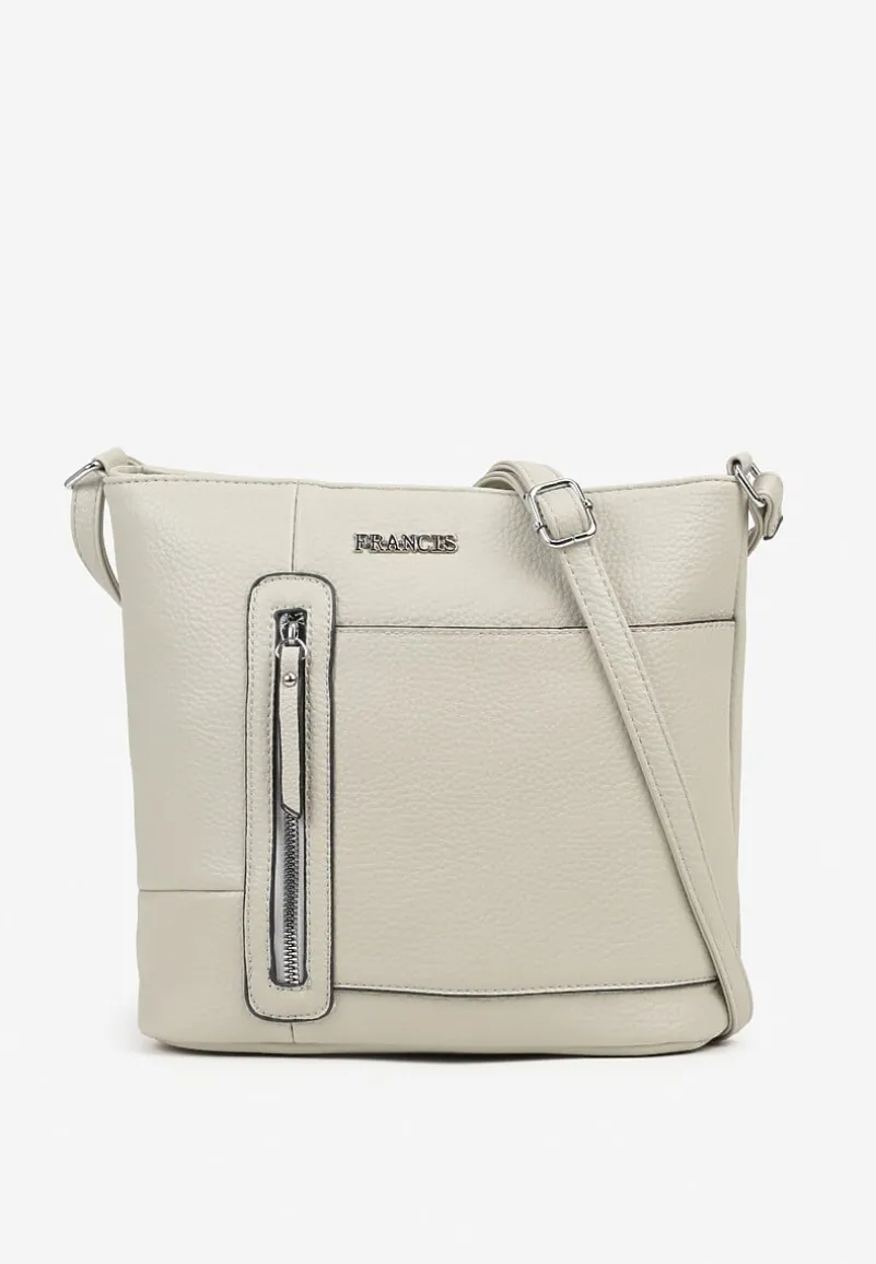 Jasnoszara Torebka Typu Listonoszka Ozdobiona Suwakiem Dolaris