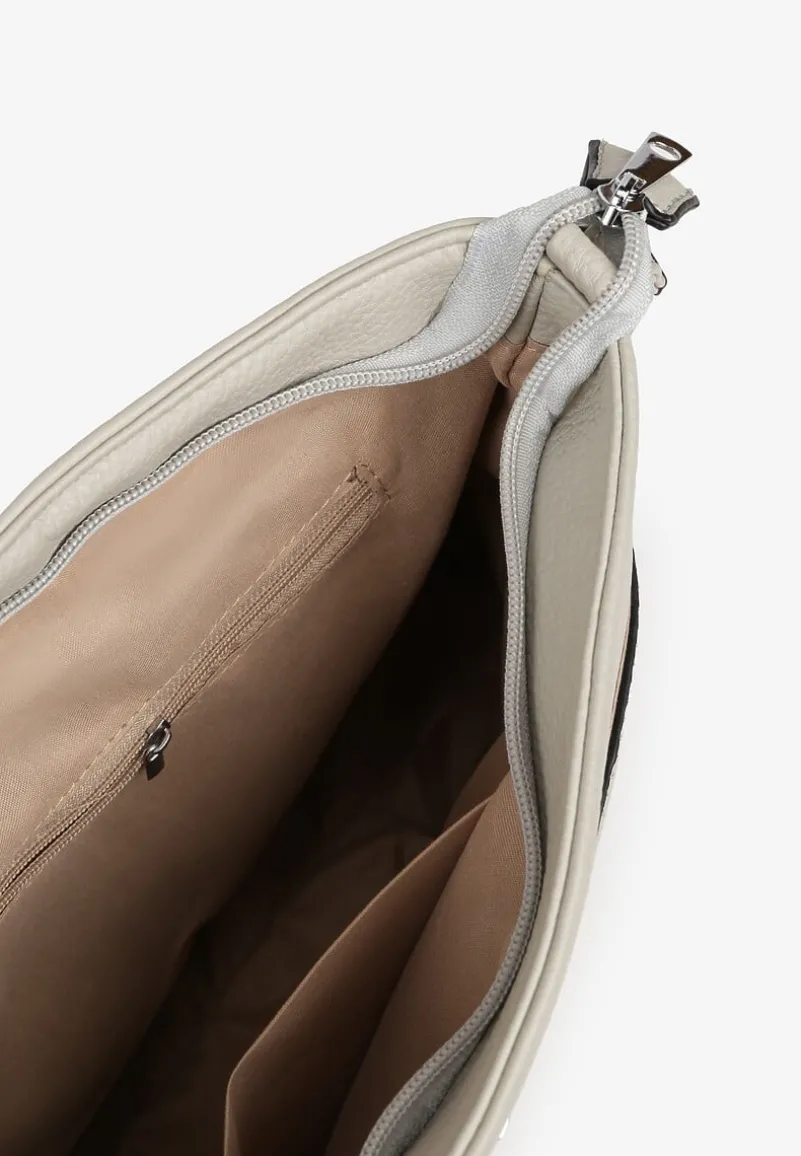 Jasnoszara Torebka Typu Listonoszka Ozdobiona Suwakiem Dolaris