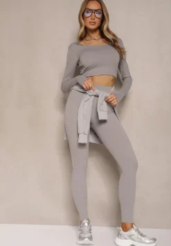 Jasnoszare Basicowe Legginsy High Waist Tofelia