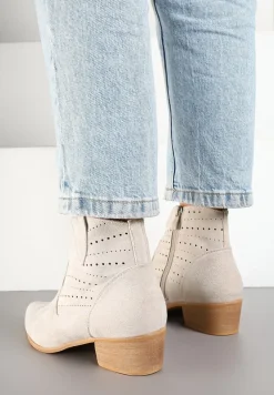 Jasnoszare Botki na Stożku w Stylu Kowbojek z Ażurową Cholewką Fonarela