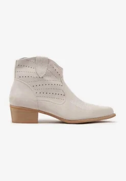 Jasnoszare Botki na Stożku w Stylu Kowbojek z Ażurową Cholewką Fonarela
