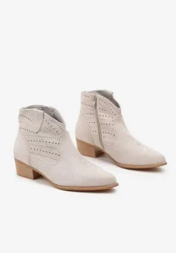Jasnoszare Botki na Stożku w Stylu Kowbojek z Ażurową Cholewką Fonarela