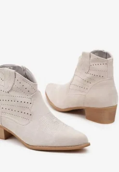 Jasnoszare Botki na Stożku w Stylu Kowbojek z Ażurową Cholewką Fonarela