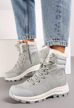 Jasnoszare Botki Trekkingowe na Platformie ze Sznurowaniem Labrinna