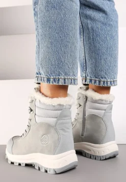 Jasnoszare Botki Trekkingowe na Platformie ze Sznurowaniem Labrinna