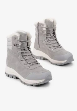 Jasnoszare Botki Trekkingowe na Platformie ze Sznurowaniem Labrinna