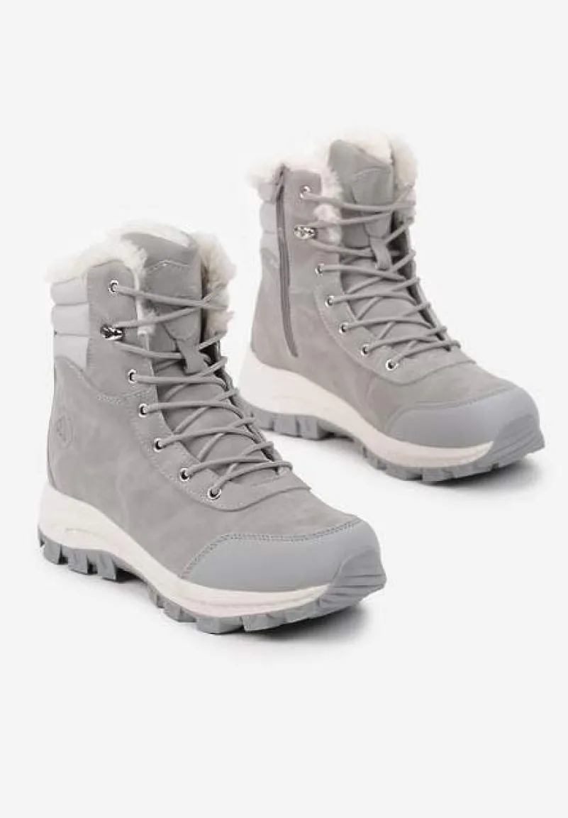 Jasnoszare Botki Trekkingowe na Platformie ze Sznurowaniem Labrinna