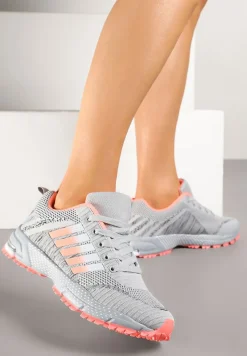 Jasnoszare Buty Sportowe Sznurowe z Paskami na Cholewce Jonevia