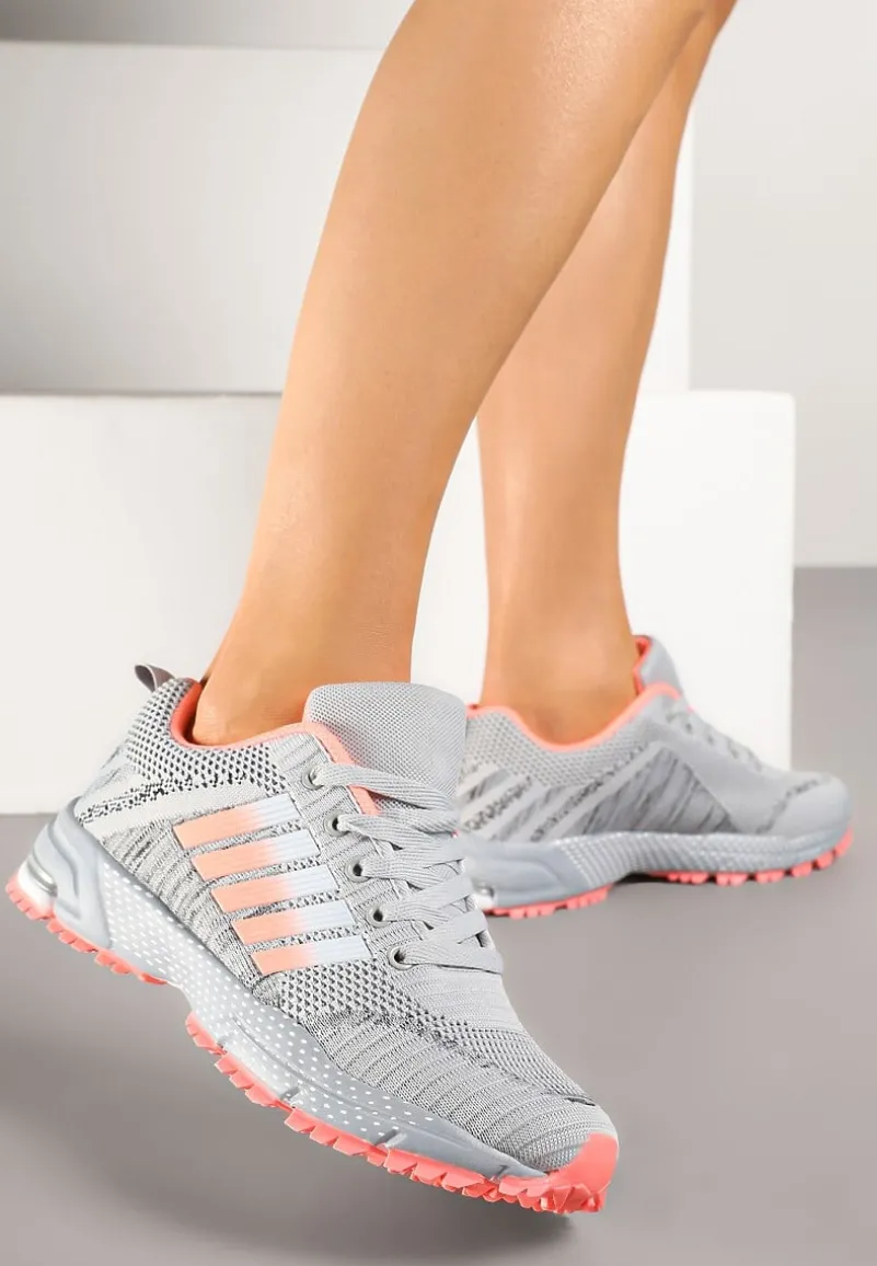 Jasnoszare Buty Sportowe Sznurowe z Paskami na Cholewce Jonevia