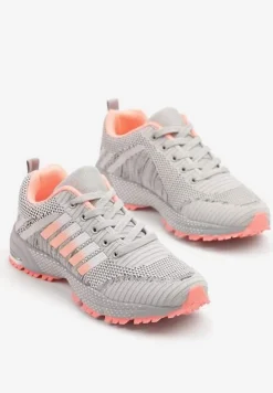 Jasnoszare Buty Sportowe Sznurowe z Paskami na Cholewce Jonevia