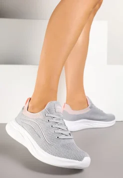 Jasnoszare Buty Sportowe Sneakersy Siateczkowe z Elastyczną Cholewką Alirone