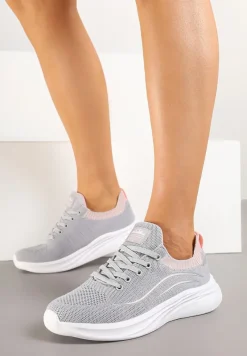 Jasnoszare Buty Sportowe Sneakersy Siateczkowe z Elastyczną Cholewką Alirone