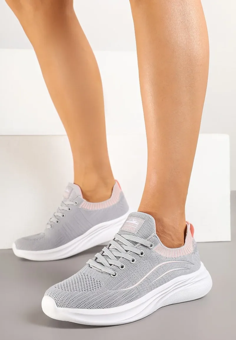 Jasnoszare Buty Sportowe Sneakersy Siateczkowe z Elastyczną Cholewką Alirone