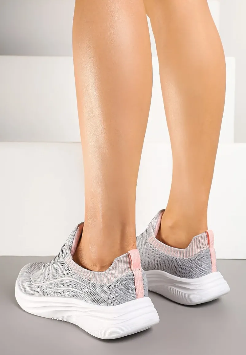 Jasnoszare Buty Sportowe Sneakersy Siateczkowe z Elastyczną Cholewką Alirone