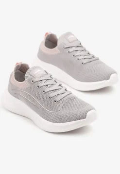 Jasnoszare Buty Sportowe Sneakersy Siateczkowe z Elastyczną Cholewką Alirone