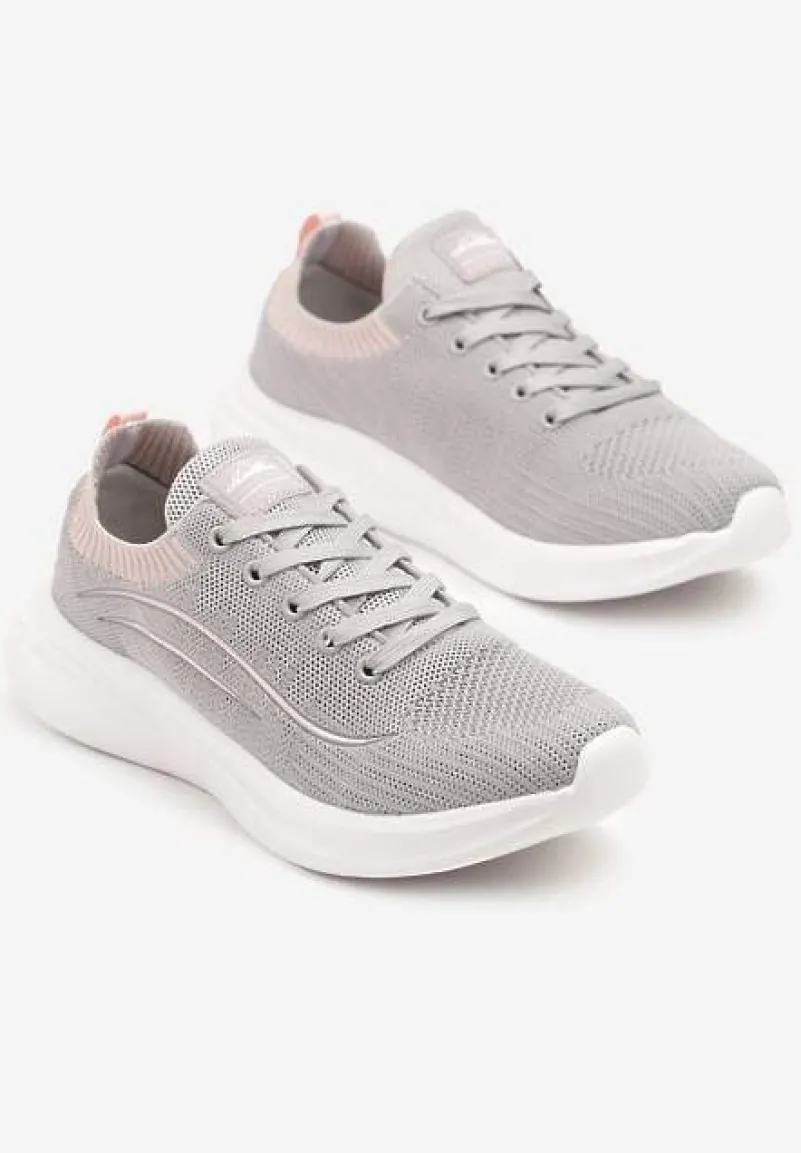 Jasnoszare Buty Sportowe Sneakersy Siateczkowe z Elastyczną Cholewką Alirone