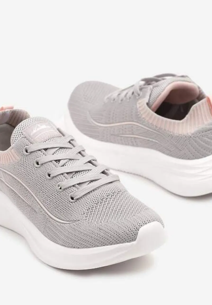Jasnoszare Buty Sportowe Sneakersy Siateczkowe z Elastyczną Cholewką Alirone