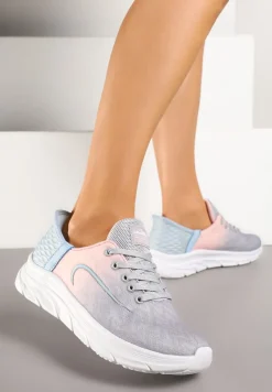 Jasnoszare Buty Sportowe Sneakersy z Ozdobnym Tłoczeniem na Pięcie i Napisem Darilen