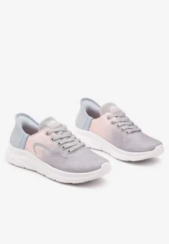 Jasnoszare Buty Sportowe Sneakersy z Ozdobnym Tłoczeniem na Pięcie i Napisem Darilen