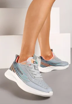 Jasnoszare Casualowe Buty Sportowe Sneakersy na Tłoczonej Płaskiej Podeszwie Moavette