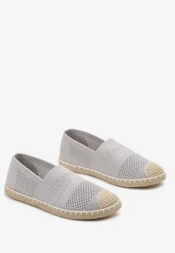 Jasnoszare Espadryle z Plecioną Cholewką przed Kostkę Mokosa