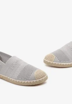 Jasnoszare Espadryle z Plecioną Cholewką przed Kostkę Mokosa