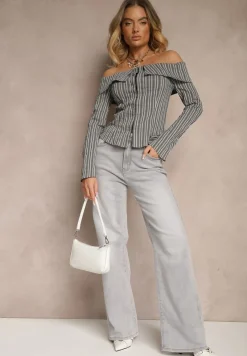 Jasnoszare Jeansy High Waist o Szerokim Kroju Nimiella