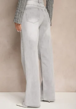 Jasnoszare Jeansy High Waist o Szerokim Kroju Nimiella