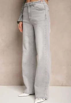 Jasnoszare Jeansy High Waist o Szerokim Kroju Nimiella