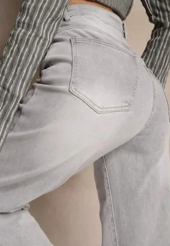 Jasnoszare Jeansy High Waist o Szerokim Kroju Nimiella