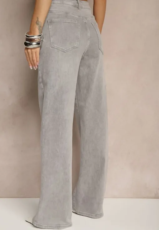 Jasnoszare Jeansy High Waist z Szeroką Nogawką Nimita