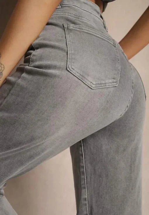 Jasnoszare Jeansy High Waist z Szeroką Nogawką Ulassia