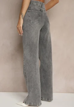 Jasnoszare Jeansy High Waist o Szerokim Kroju Firtewia