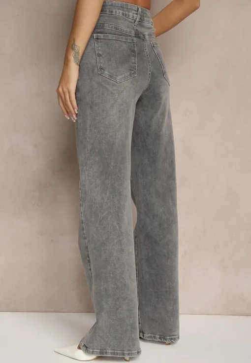Jasnoszare Jeansy High Waist o Szerokim Kroju Firtewia