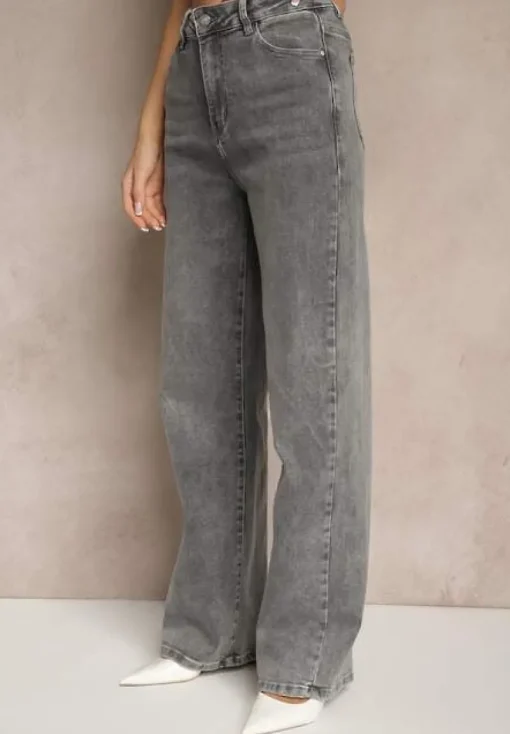 Jasnoszare Jeansy High Waist o Szerokim Kroju Firtewia