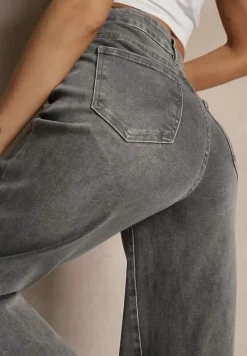 Jasnoszare Jeansy High Waist o Szerokim Kroju Firtewia