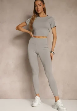 Jasnoszare Legginsy z Ozdobnymi Przeszyciami z Efektem Modelowania Carittia