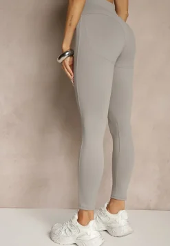 Jasnoszare Legginsy z Ozdobnymi Przeszyciami z Efektem Modelowania Carittia