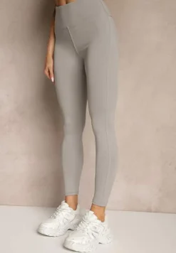 Jasnoszare Legginsy z Ozdobnymi Przeszyciami z Efektem Modelowania Carittia