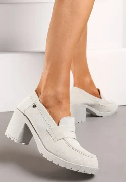 Jasnoszare Półbuty Mokasyny z Ekozamszu na Słupku i Platformie Andarco