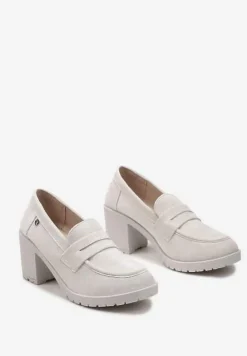 Jasnoszare Półbuty Mokasyny z Ekozamszu na Słupku i Platformie Andarco