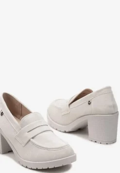 Jasnoszare Półbuty Mokasyny z Ekozamszu na Słupku i Platformie Andarco
