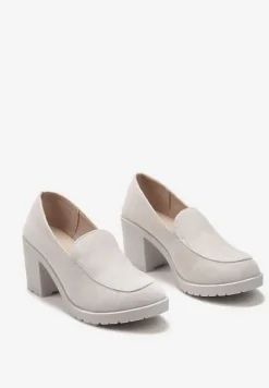 Jasnoszare Półbuty Mokasyny z Imitacji Zamszu na Słupku z Niską Platformą Lndine