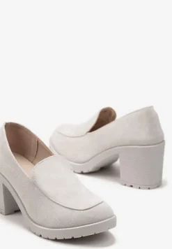 Jasnoszare Półbuty Mokasyny z Imitacji Zamszu na Słupku z Niską Platformą Lndine