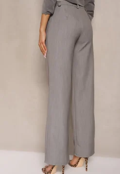 Jasnoszare Spodnie Garniturowe High Waist z Przeszyciami Variola